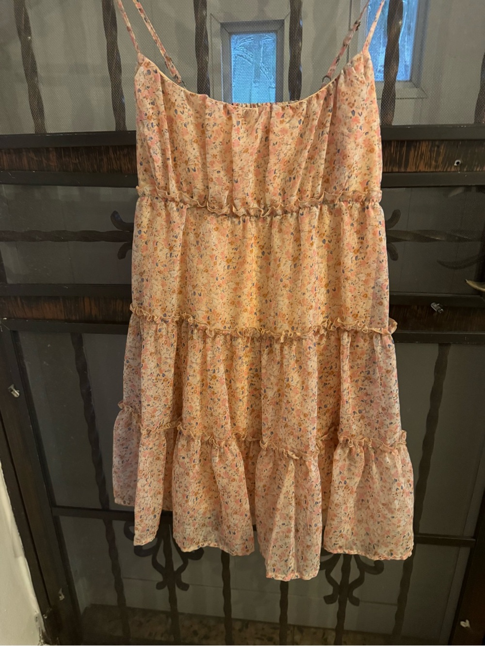 Aeropostale Peach Smocked Top with Floral Trim